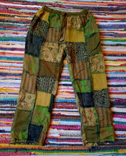 Load image into Gallery viewer, Little kathmandu trouser gheri clothing green fleece lined patwork trousers hippy clothing 
