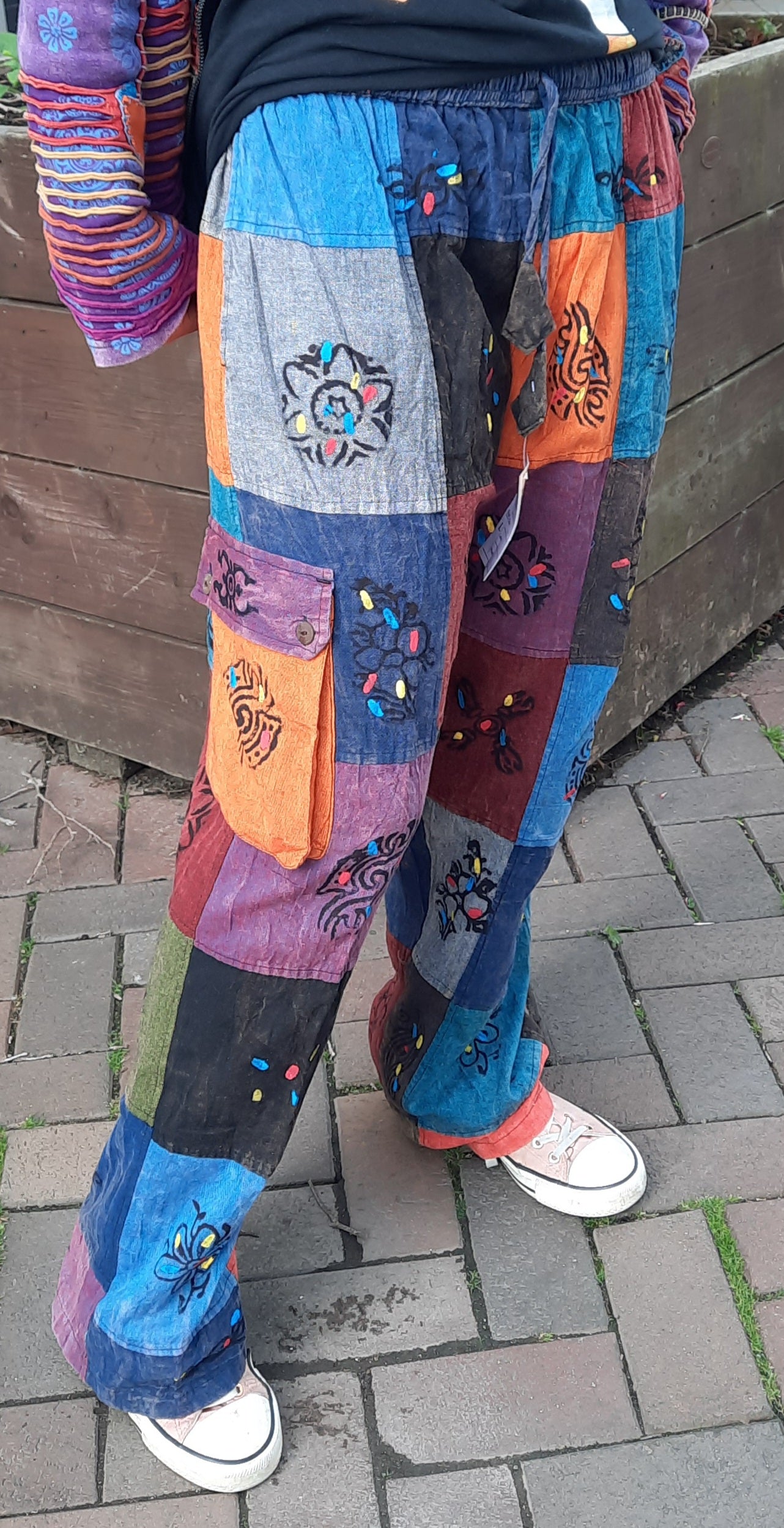Block print, Patchwork hippy trousers, 100% cotton, cargo style, fairtrade, festival wear, little kathmandu, gheri, unisex