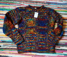 Load image into Gallery viewer, Unisex rainbow jumper 100% wool hippy jumper little kathmandu gheri festival fashion