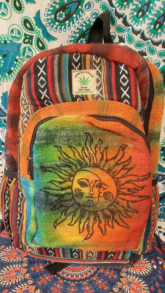 Large moon and star hemp bacpack zodiac rucksack fairtrade hemp