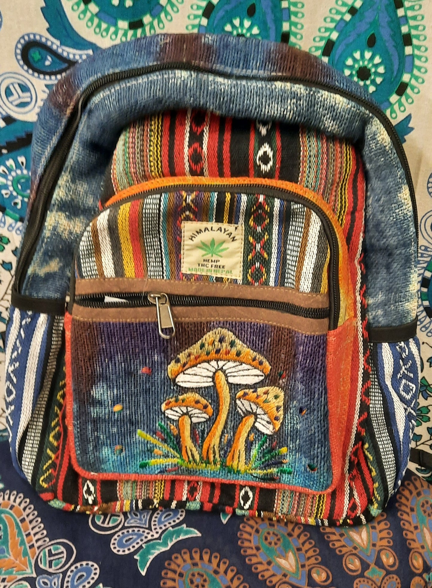 Hemp mushroom rucksack backpack festival hippy bag