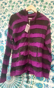 Purple womens striped jacket pixie hood hippy jacket ribbed kathmandu