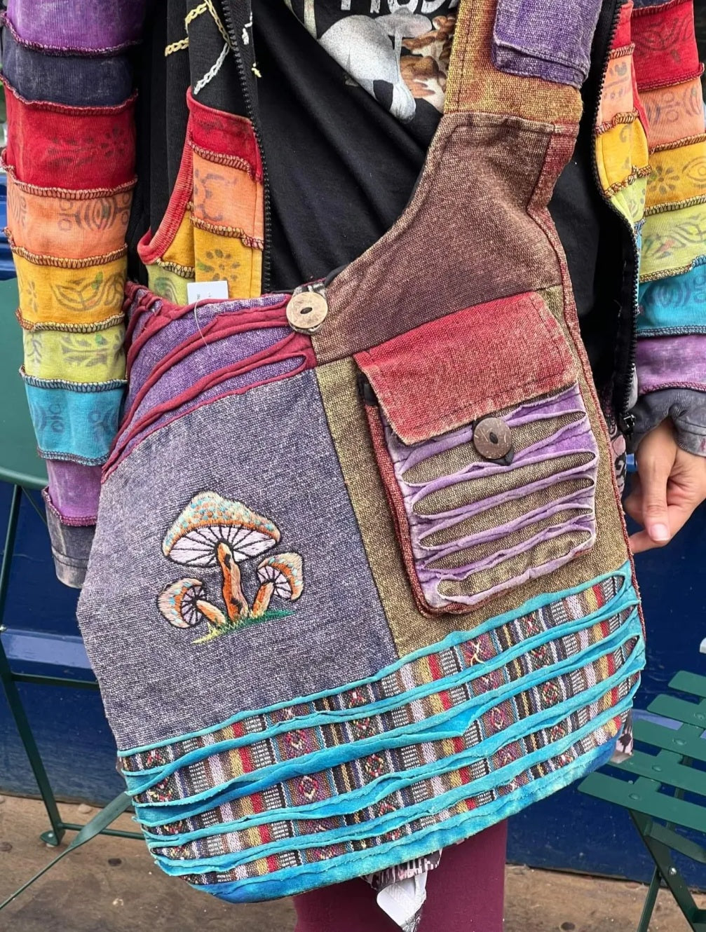 Mushroom hippy shoulder bag hemp festival bag fairtrade
