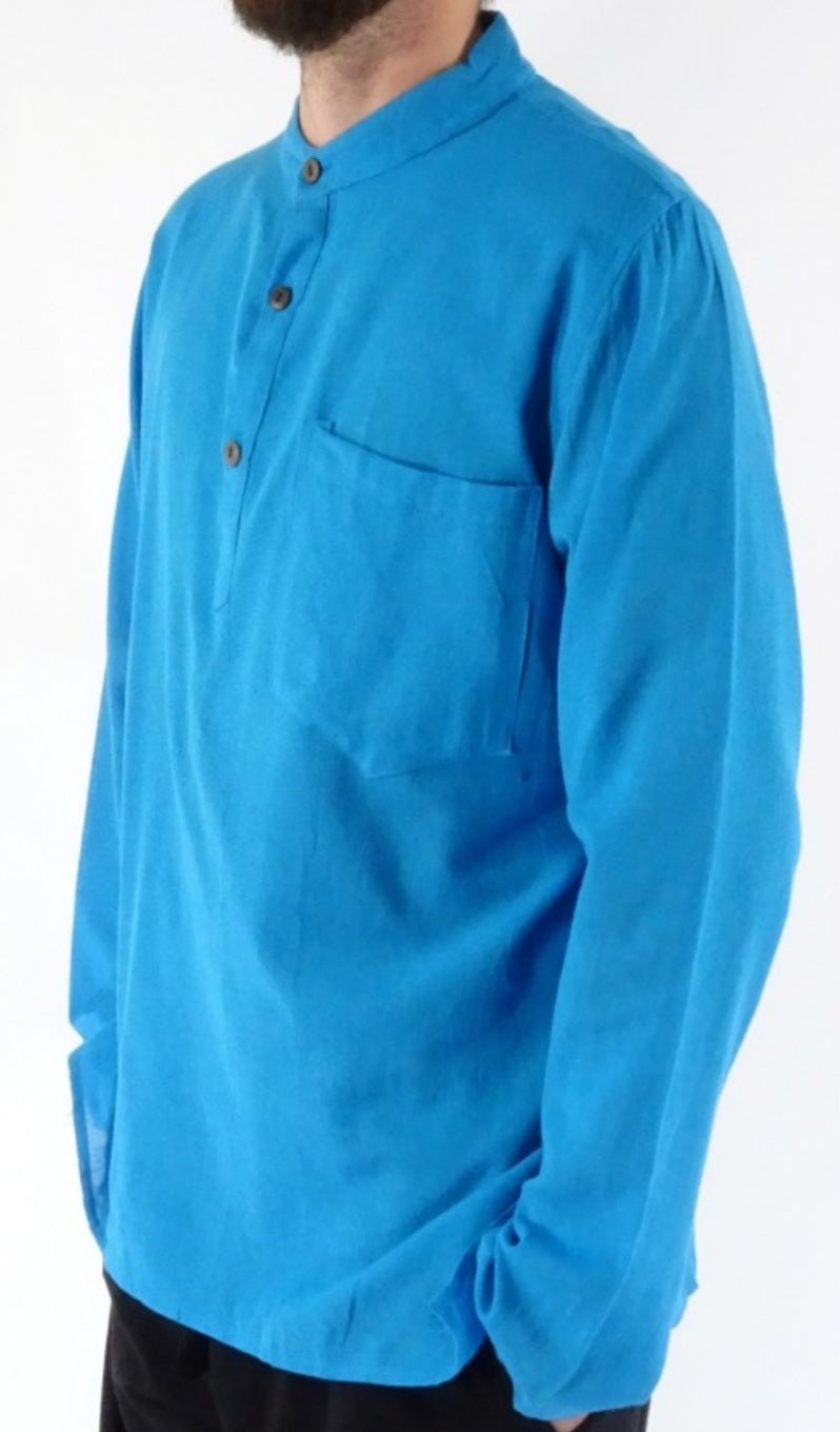 Plain Cotton Three Button grandad Shirt - 100% Cotton by gringo clothing. Fairtrade clothing