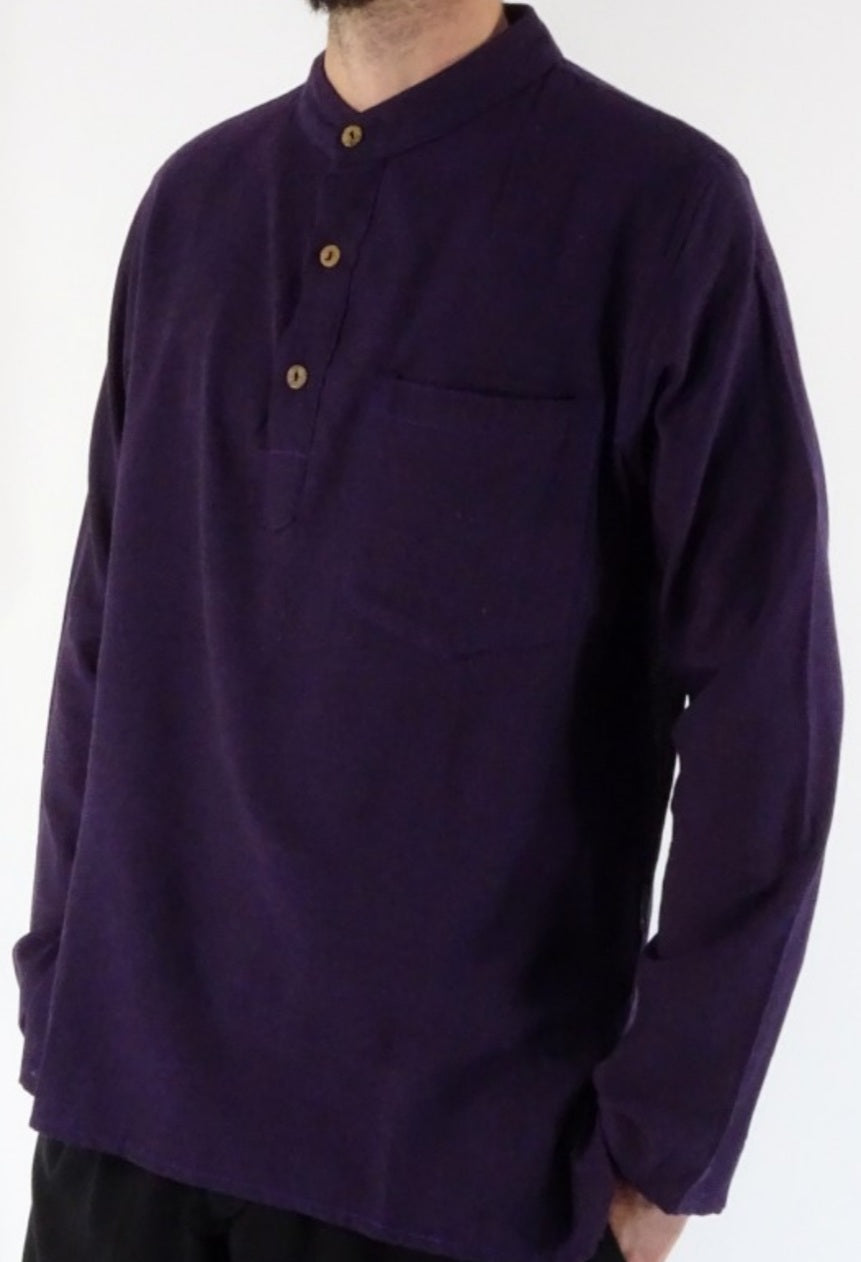 Plain Cotton Three Button grandad Shirt - 100% Cotton by gringo clothing.fairtrade clothing