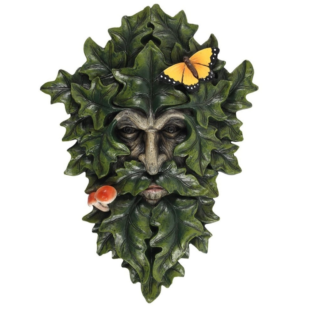 Leafly green man wall plaque. Pagan gift. Yule gift