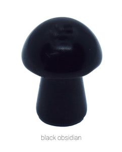 Black obsidian gemstone mushroom carving
