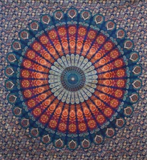 Flower peacock mandala indian tapestry, throw, double bedspread