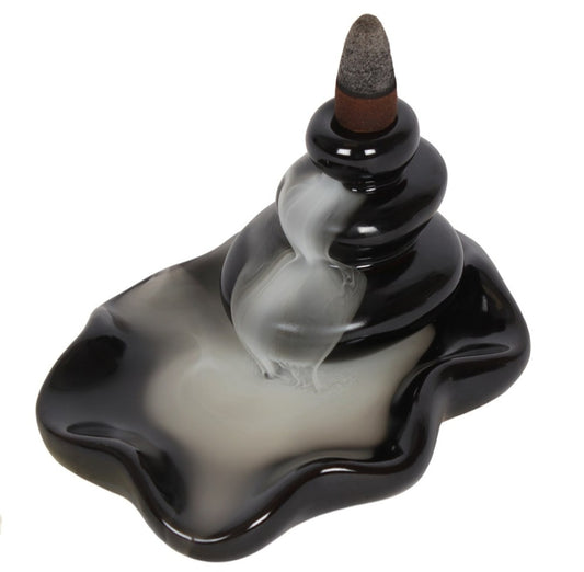 Large pebbles backflow incense burner with satya incense