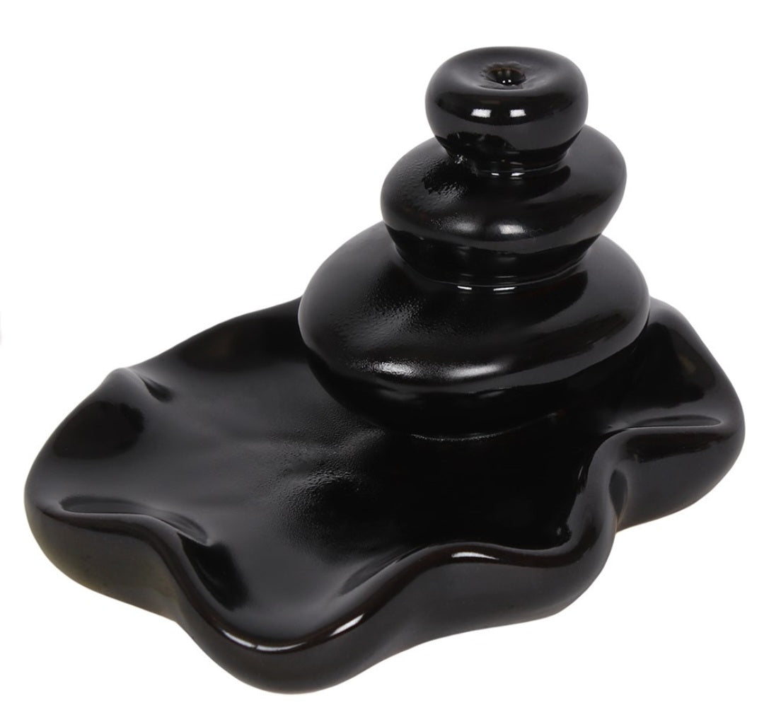 Large pebbles backflow incense burner with satya incense