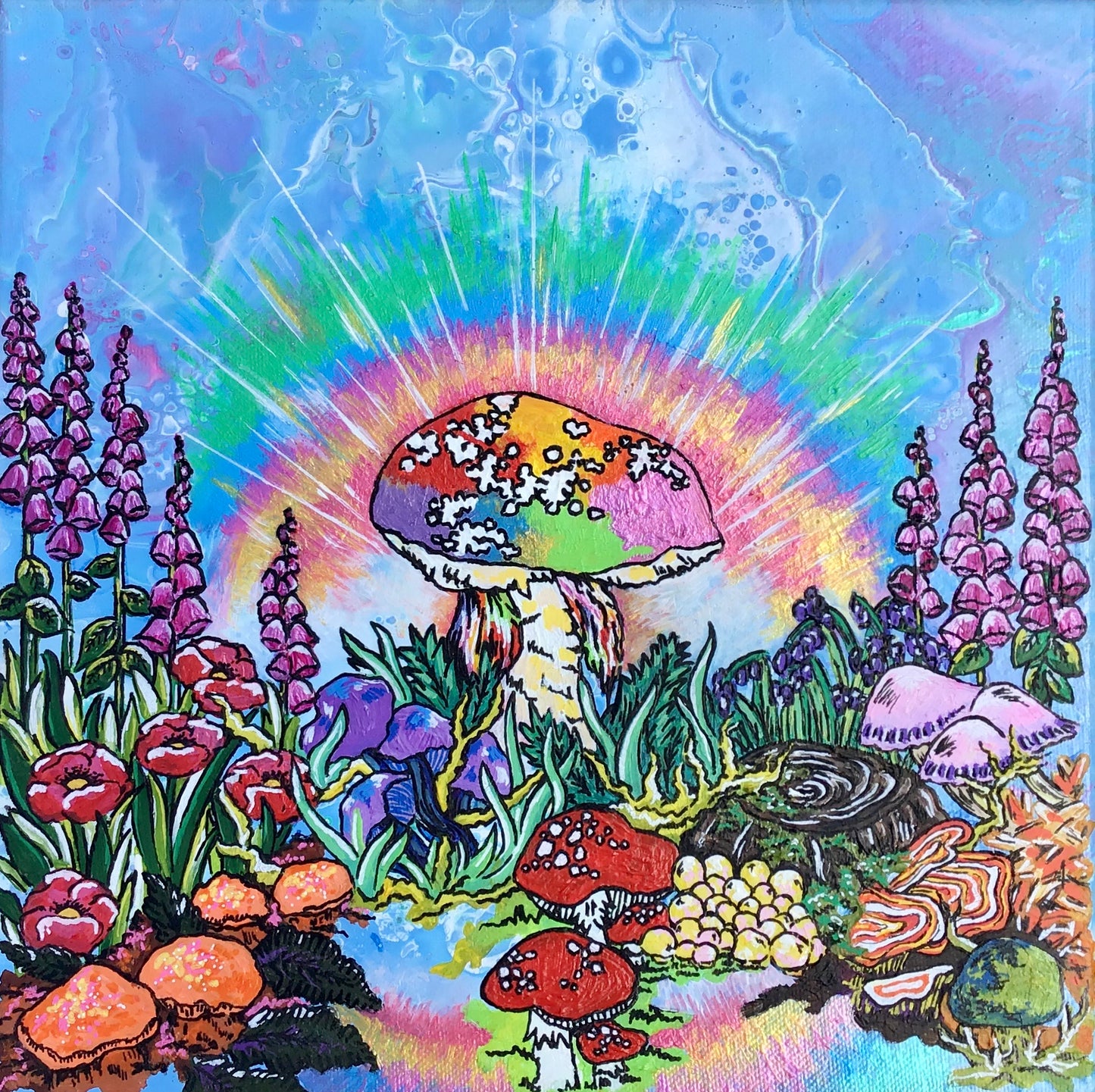 Rainbow mushroom Art card