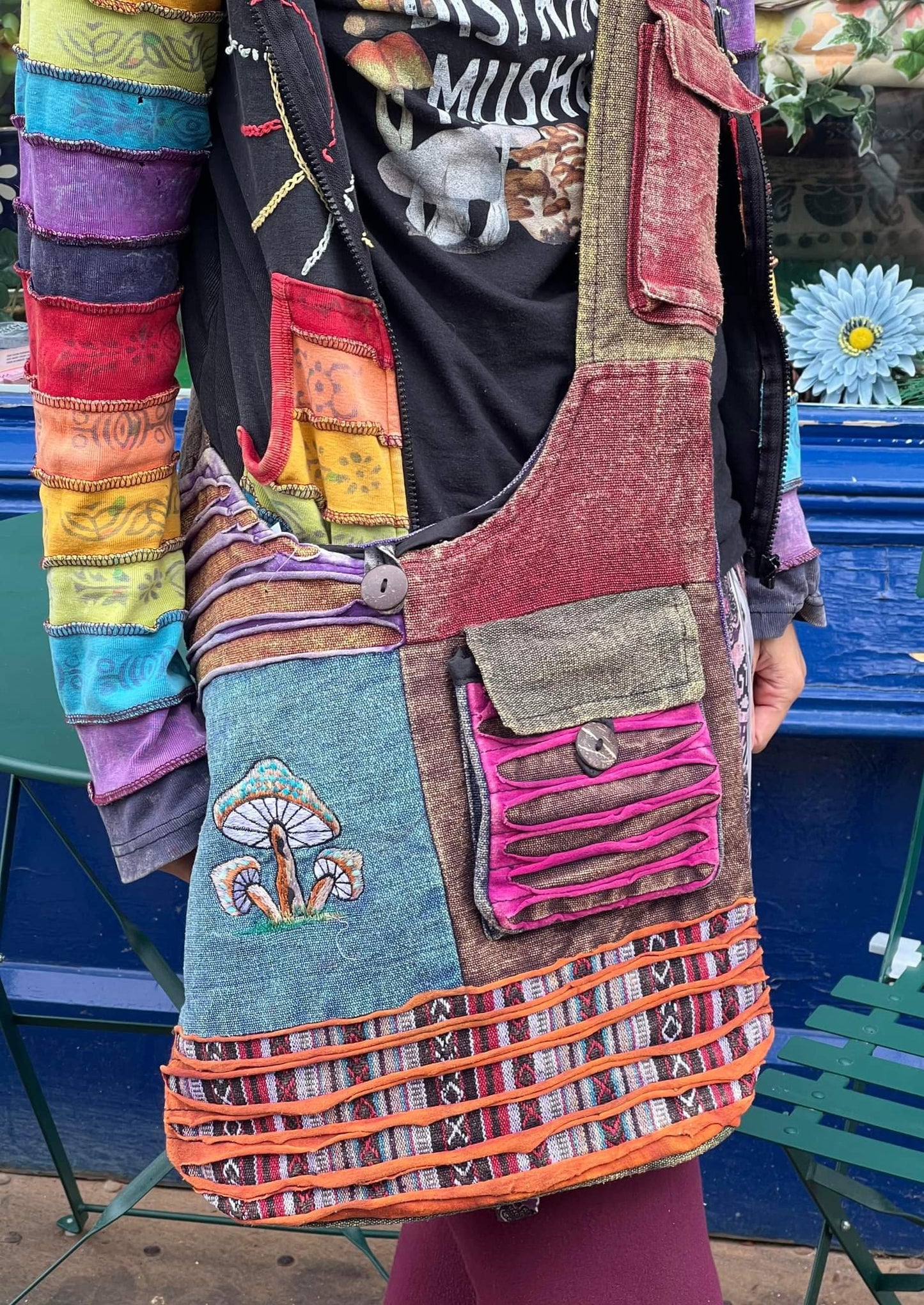 Mushroom hippy shoulder bag hemp fairtrade 