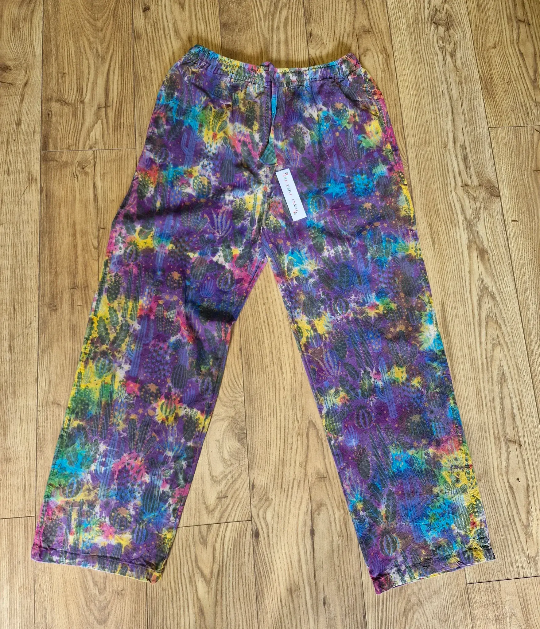 Cactus Print Heavyweight Cotton Trousers Purple