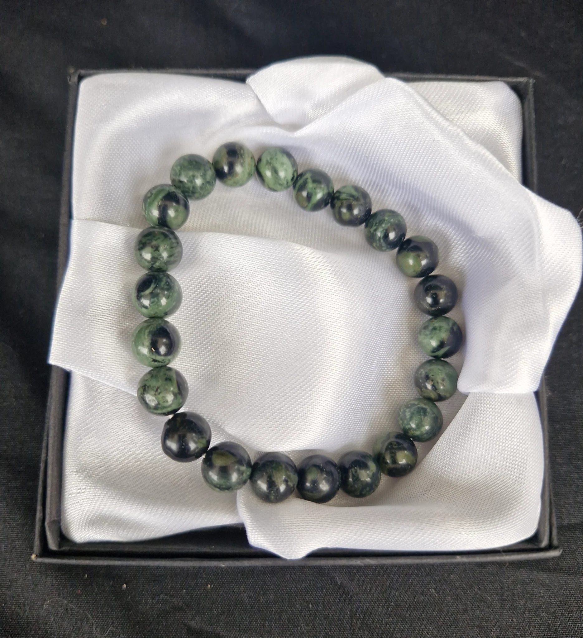 Kambaba jasper 8mm beaded crystal bracelet