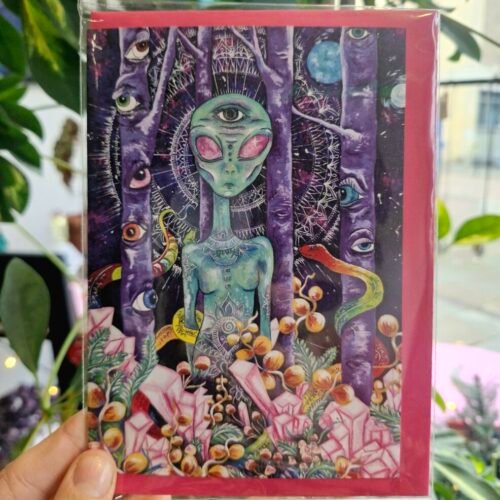 Psychedelic Alien Greetings Card Kelly Noble Illustration