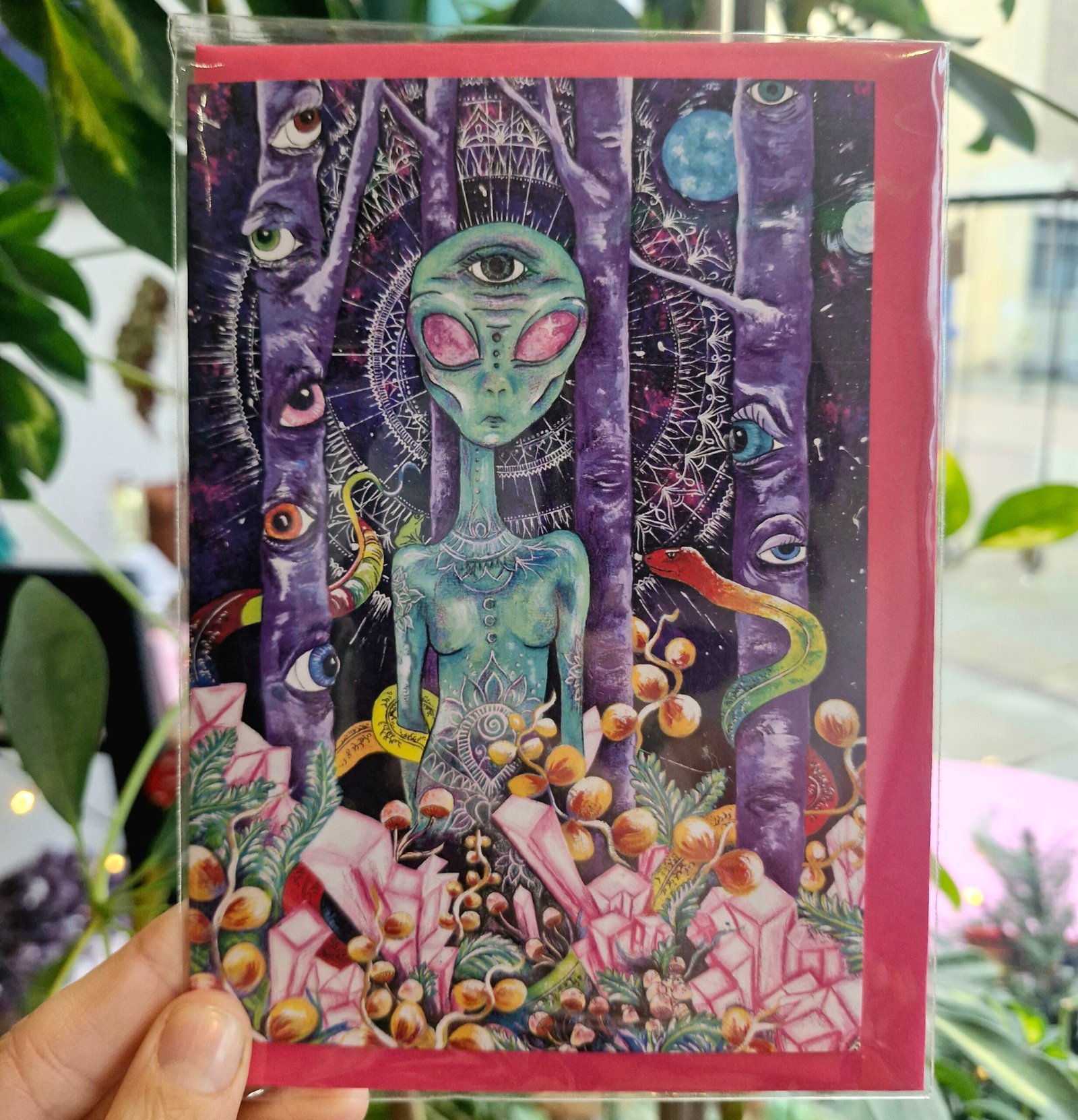 alien art greetings card psychedelic kelly noble illustration
