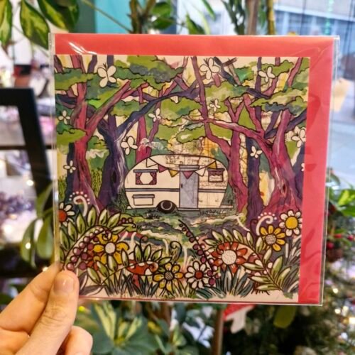 'Retro Caravan' Greetings Card Kelly Noble Illustration