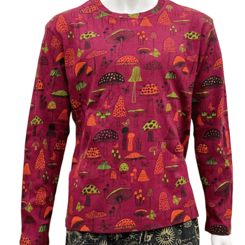 Red Long Sleeve Mushroom Print Tshirt