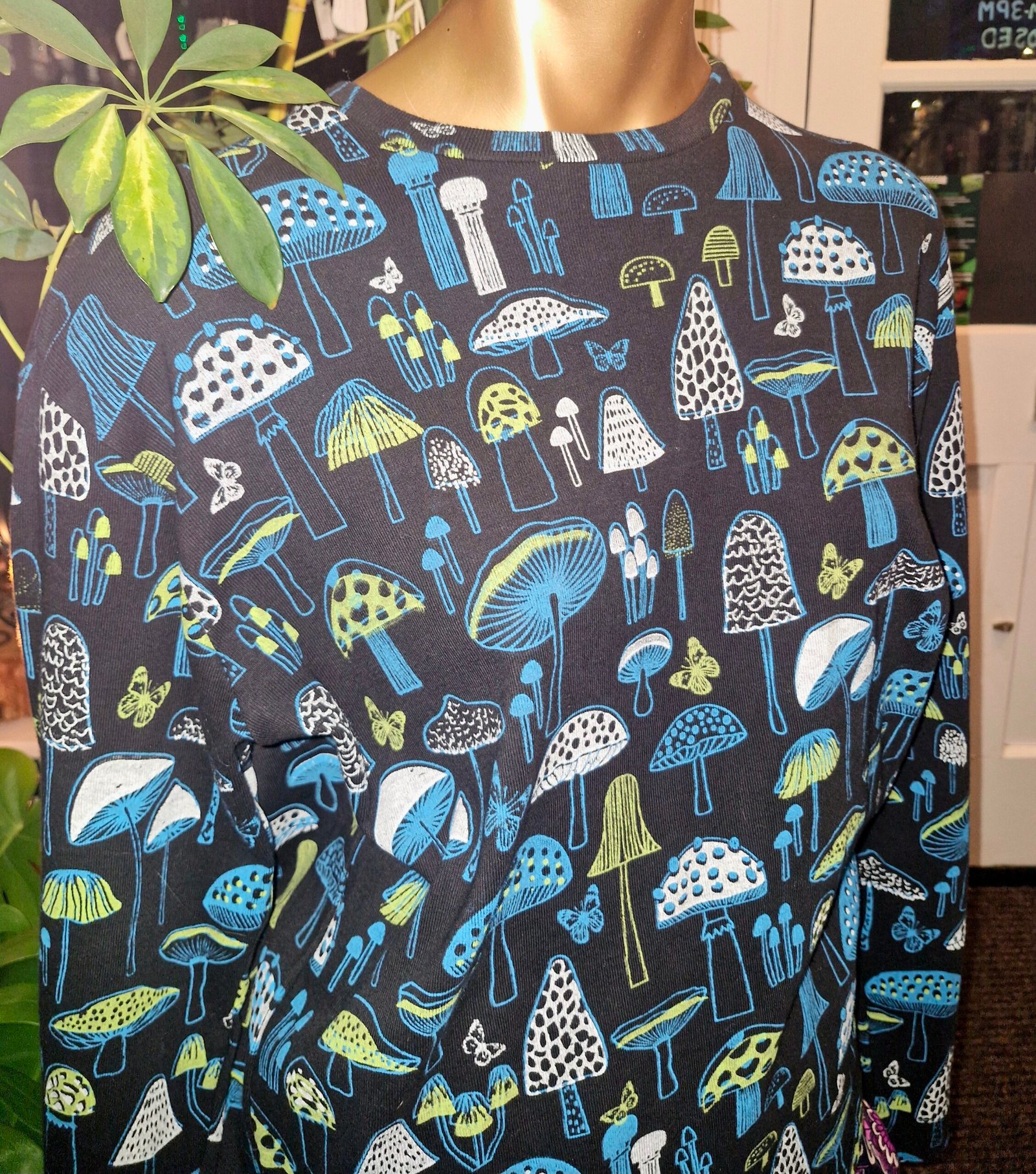 Blue Long Sleeve Mushroom Print Tshirt