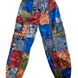 mushroom patchwork cotton trousers fairtrade hippy festival fashion