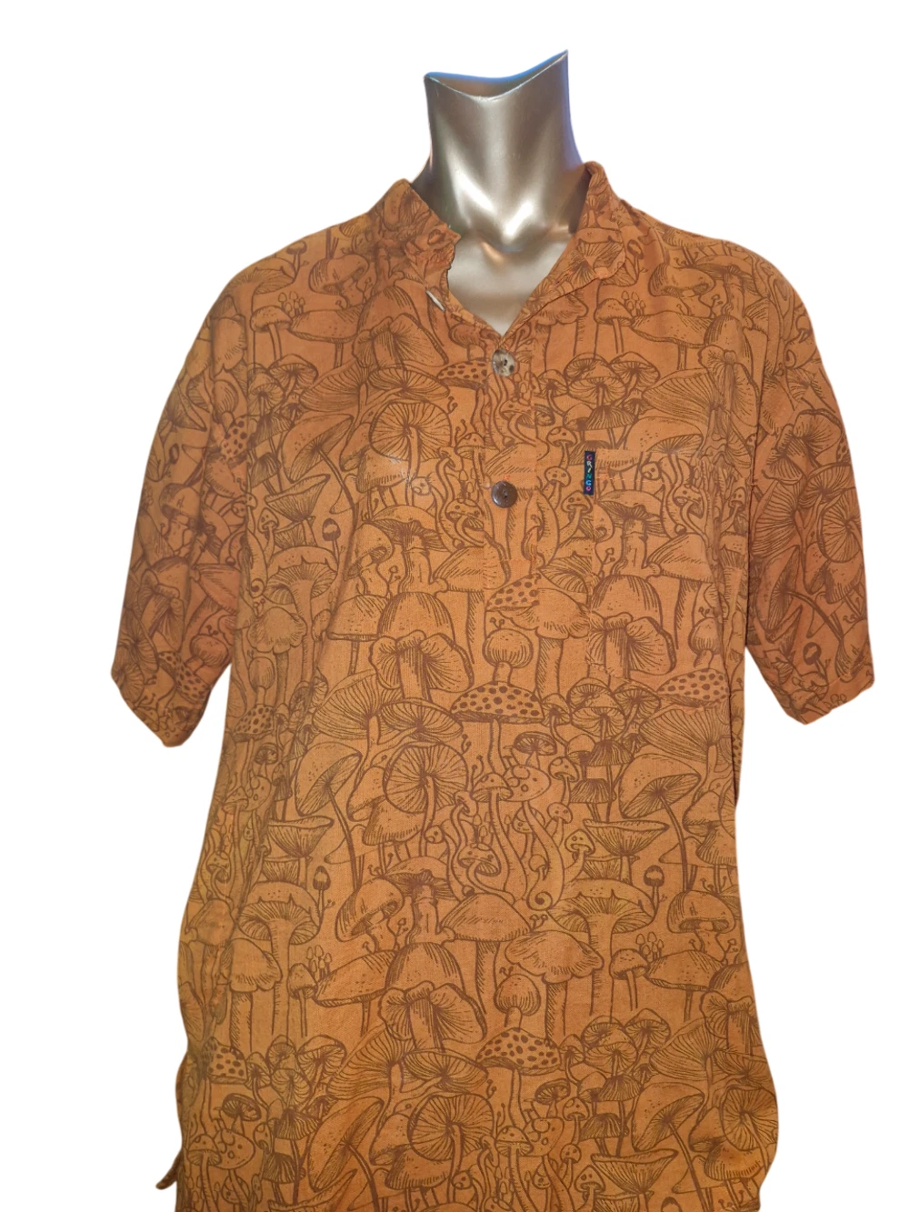 Gringo Mushroom Print Orange Short Sleeve Hippy Shirt Fairtrade Boho Festival