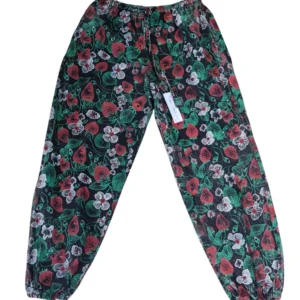 Black Strawberry Print Hippie Trousers Heavyweight Cotton Festival Boho Women