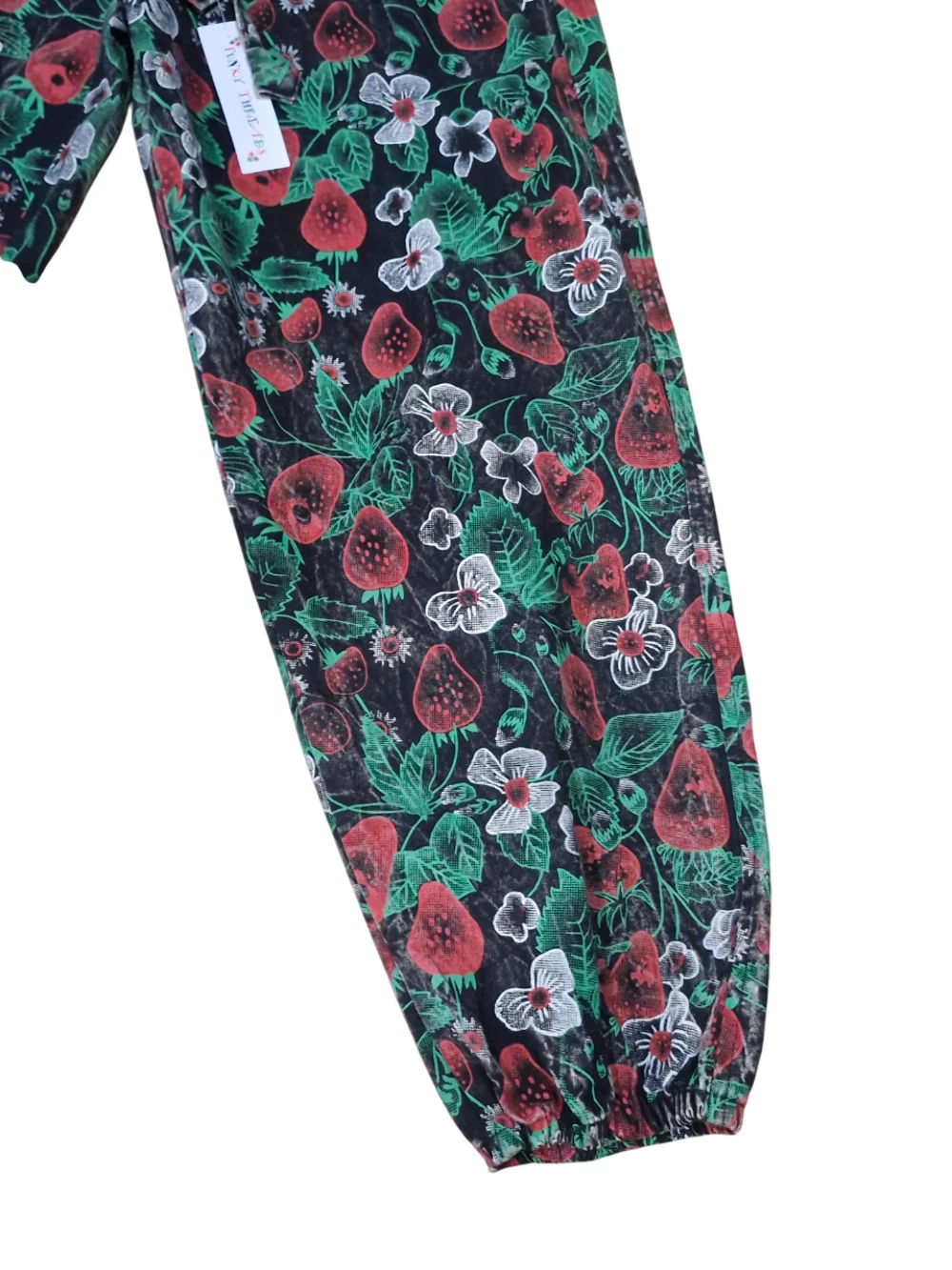 Black Strawberry Print Hippie Trousers Heavyweight Cotton Festival Boho Women