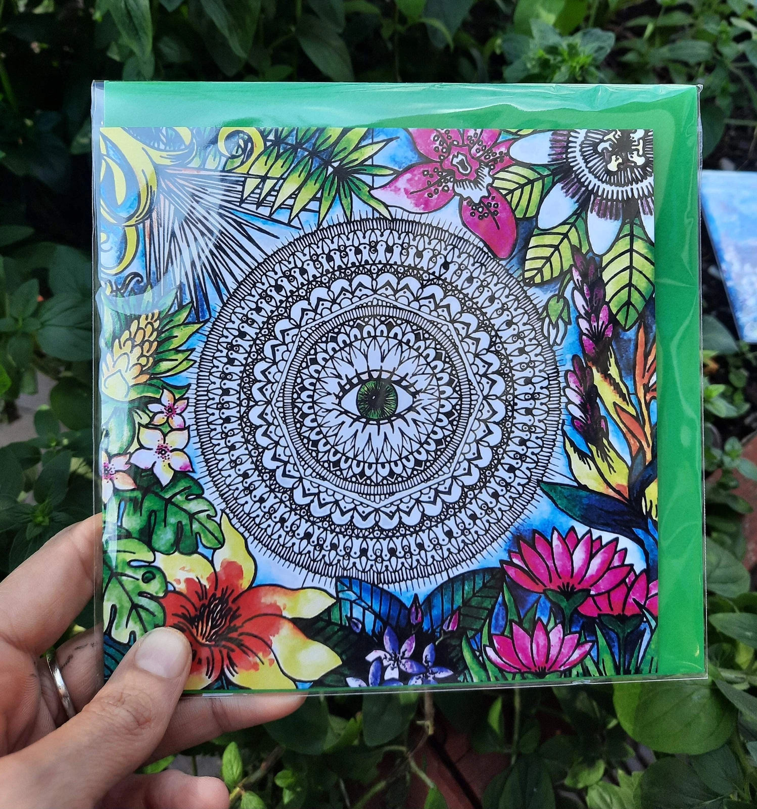 Psychedelic Mandala Tropical Flower Greetings Card Handmade Birthday Gift Nature Psychedelic Mandala Tropical Flower Greetings Card Handmade Birthday Gift Nature