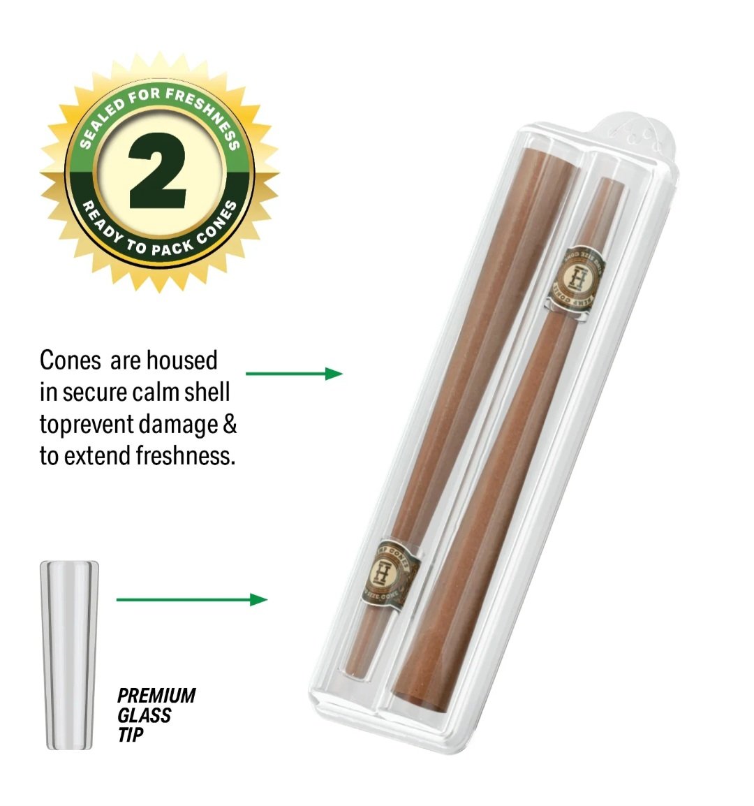 Pre-Rolled KingSize Glass Tipped Hemp Cones 2PK (Various flavour)