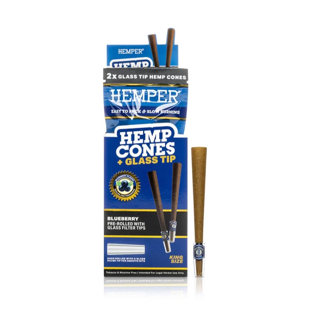 hemper kingsize prerolled hemp cones glass tipped blueberry