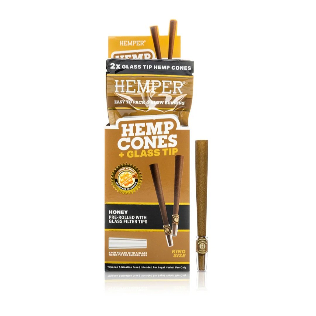 Pre-Rolled KingSize Glass Tipped Hemp Cones 2PK (Various flavour)