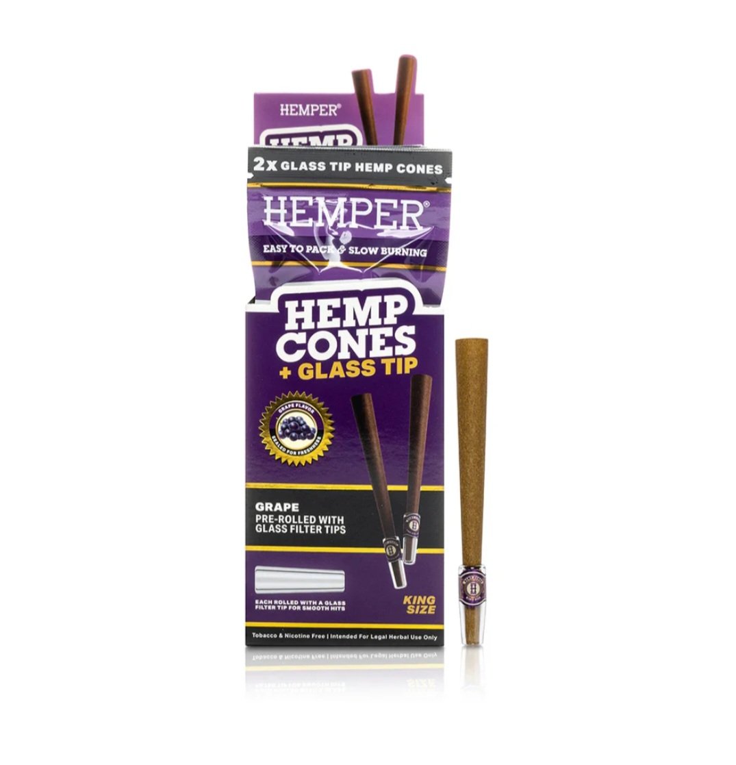 hemper kingsize prerolled hemp cones glass tipped grape