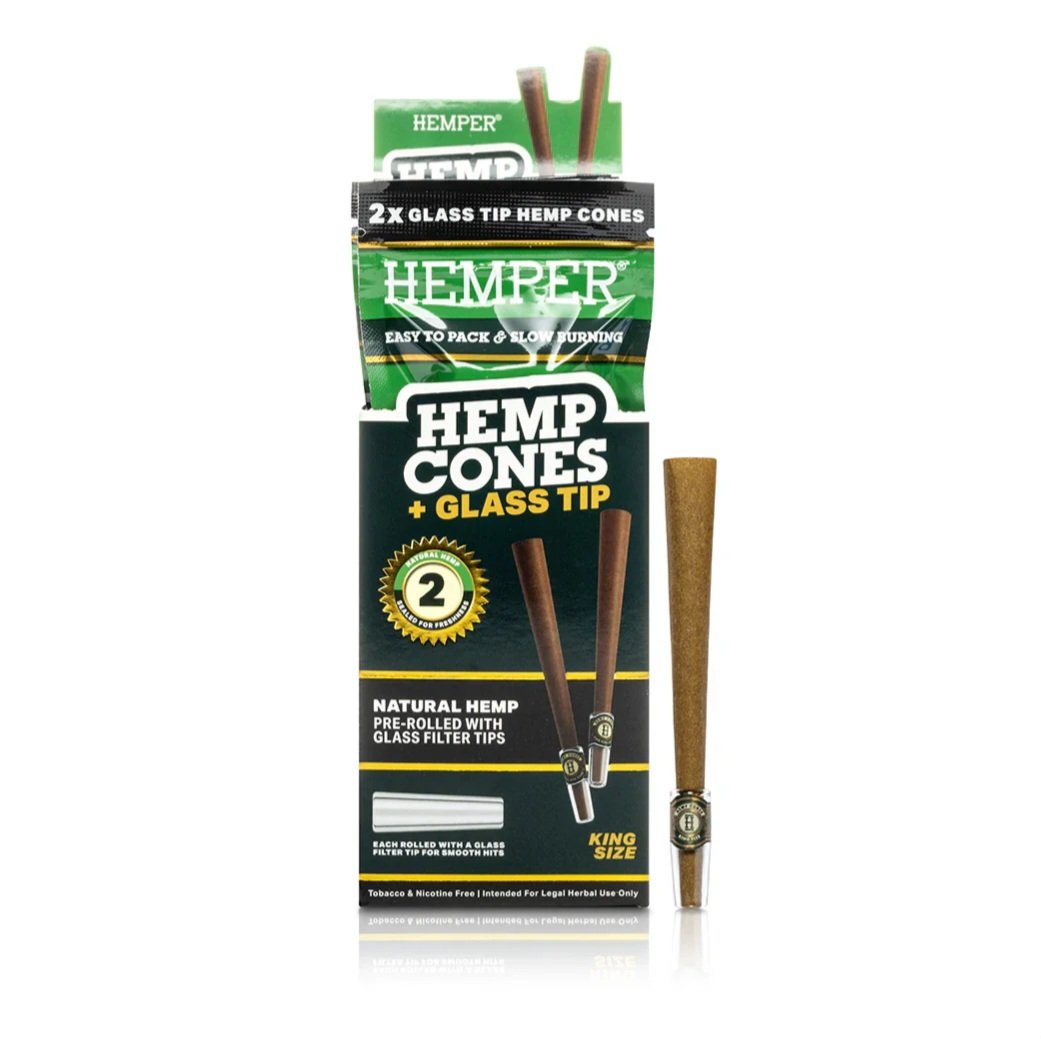hemper kingsize prerolled hemp cones glass tipped natural hemp