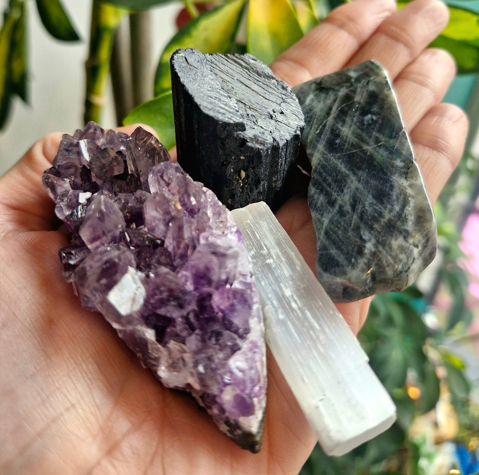 crystal healing protection pack. black tourmaline selenite amethyst cluster labradorite crystal healing protection pack. black tourmaline selenite amethyst cluster labradorite