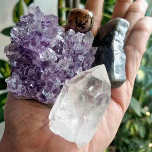 immune booster crystal healing pack amethyst cluster rhodonite tumblestone labradorite polished slice clear quartz point Immune Booster Crystal Healing Pack