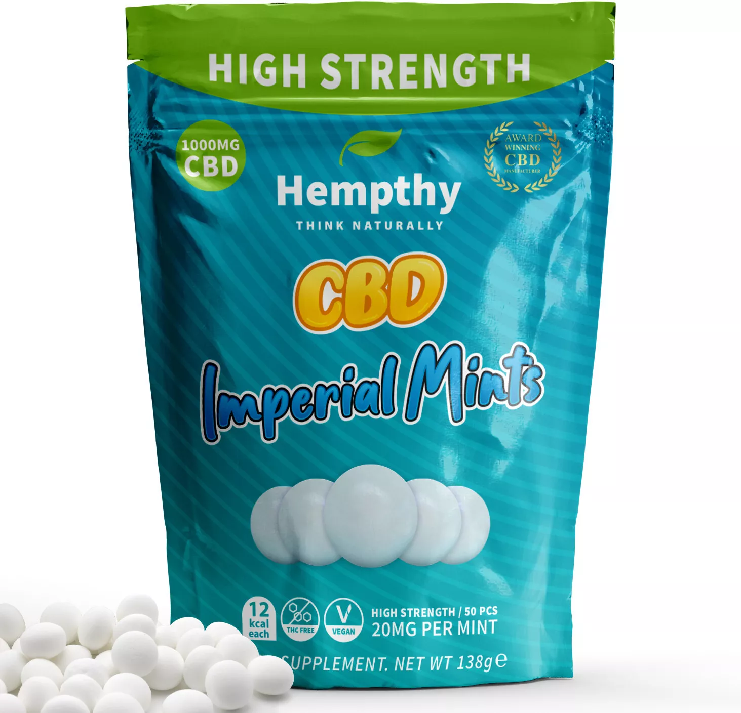 CBD Gummies Edibles - Imperial Mints Sweets - 1000mg - 50 Pack - 20mg per Mint hempthy CBD Mints 1000mg High Strength Hempthy