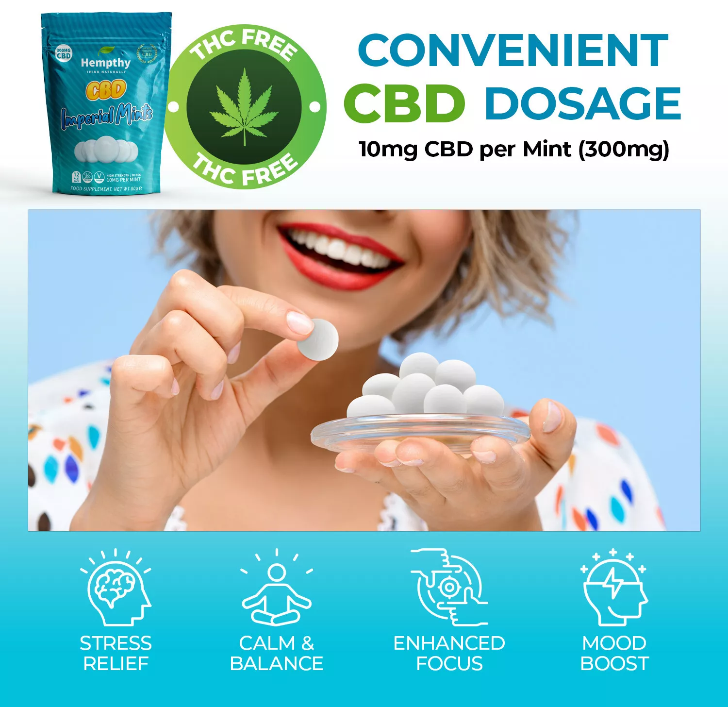 CBD Gummies Edibles Mint Sweets - 300mg - Vegan - 30 Pack - 10mg per gummy hempthy