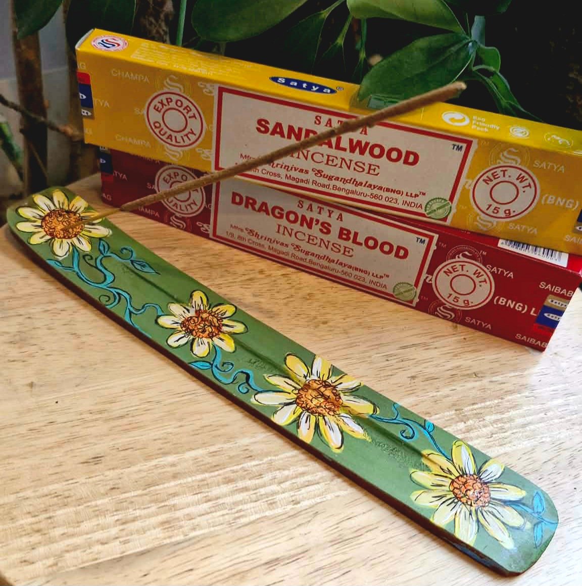 Fairtrade Hand Painted Floral Wooden Incense Stick Holder Boho Kelly Noble Art