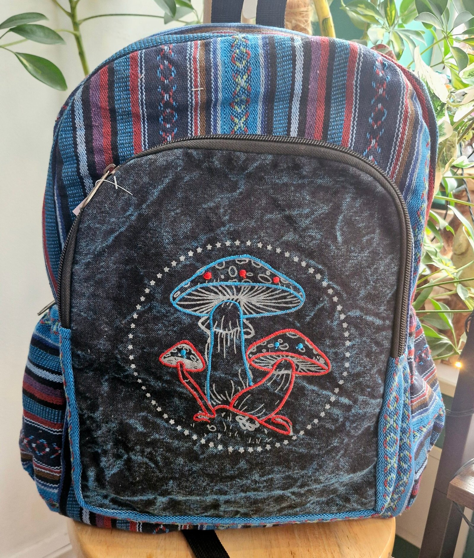 Mushroom Embroidered Hemp Backpack
