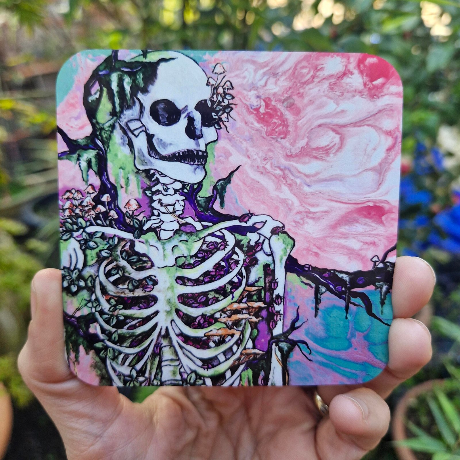Gothic Skeleton Trippy Psychedelic Drinks Coaster Alternative Gift Handmade