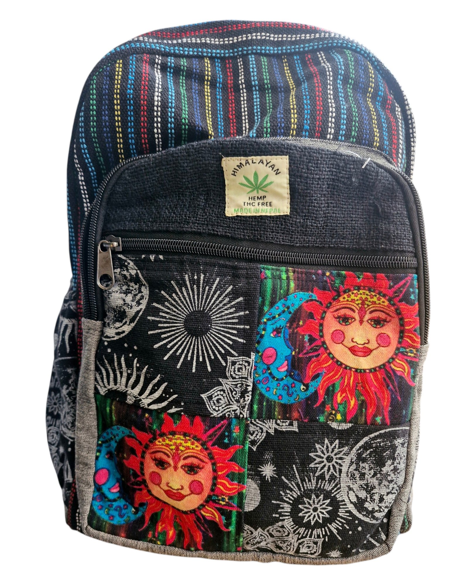Sun Moon Hippy Backpack Hemp Celestial Rucksack EcoFriendly Fairtrade Festival Moon & Sun Hemp Backpack
