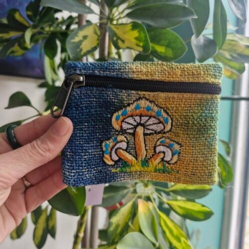 Hemp Embrodiered Mushroom Coin Purse