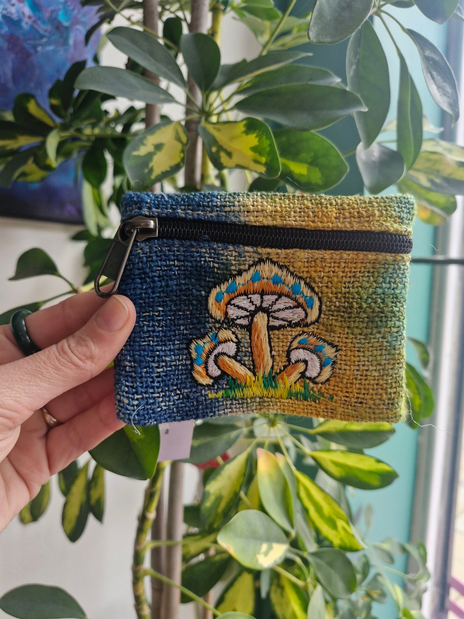 Hemp Embrodiered Mushroom Coin Purse