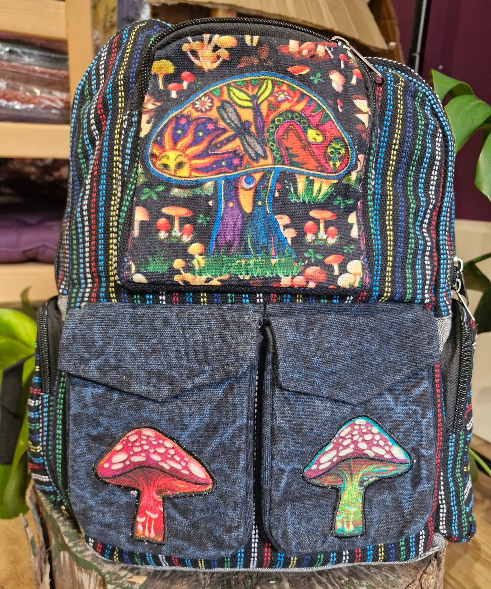 Mushroom Print Hemp Backpack