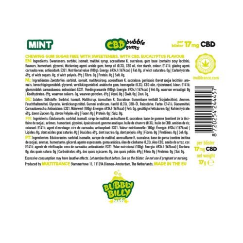Bubbly Billy Buds Peppermint CBD Chewing Gum