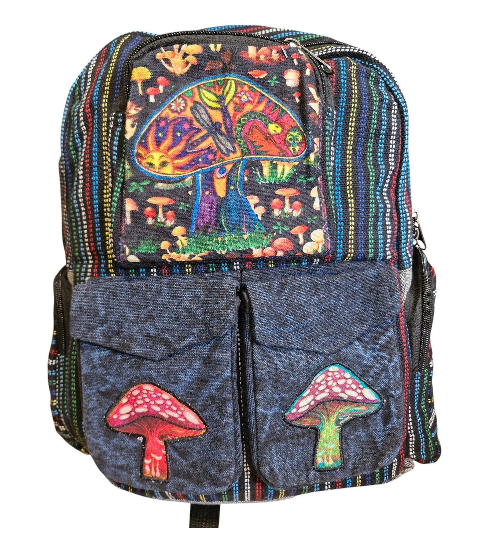 mushroom print hippy backpack