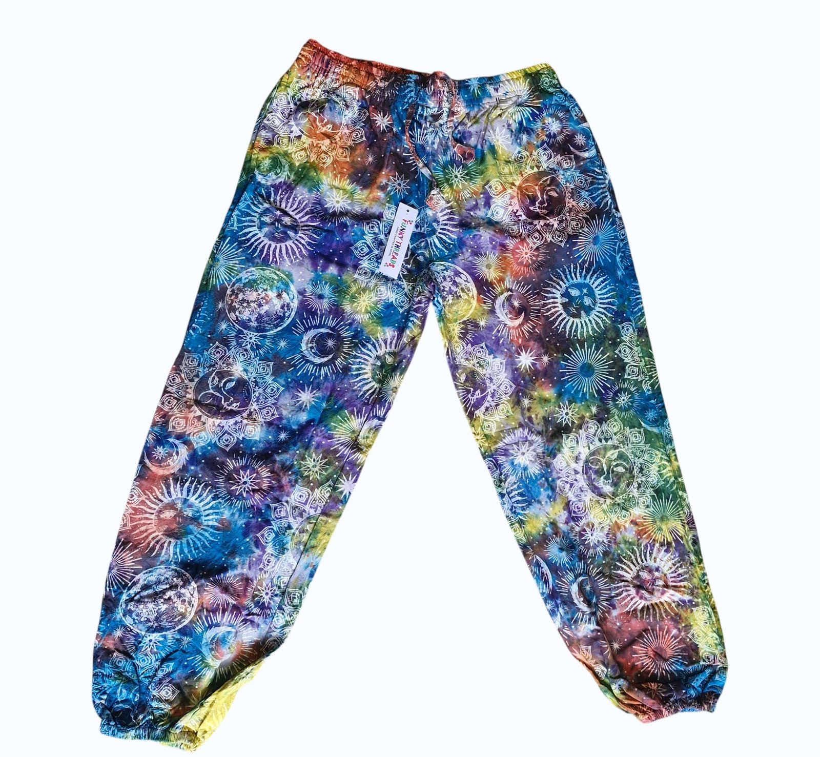 Celestial Sun & Moon Print Trousers hippy boho tiedye festival wear