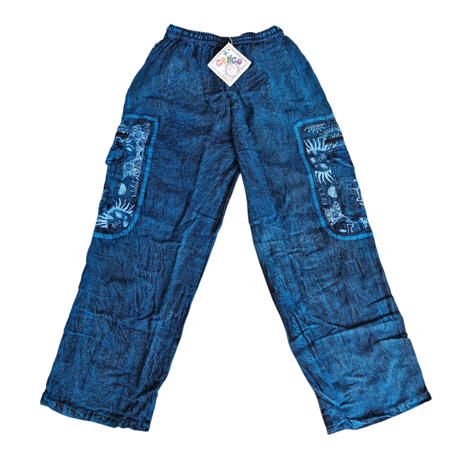 Stonewash Sun Print Cargo Trousers Gringo Fairtrade Unisex Mens Festival Wear