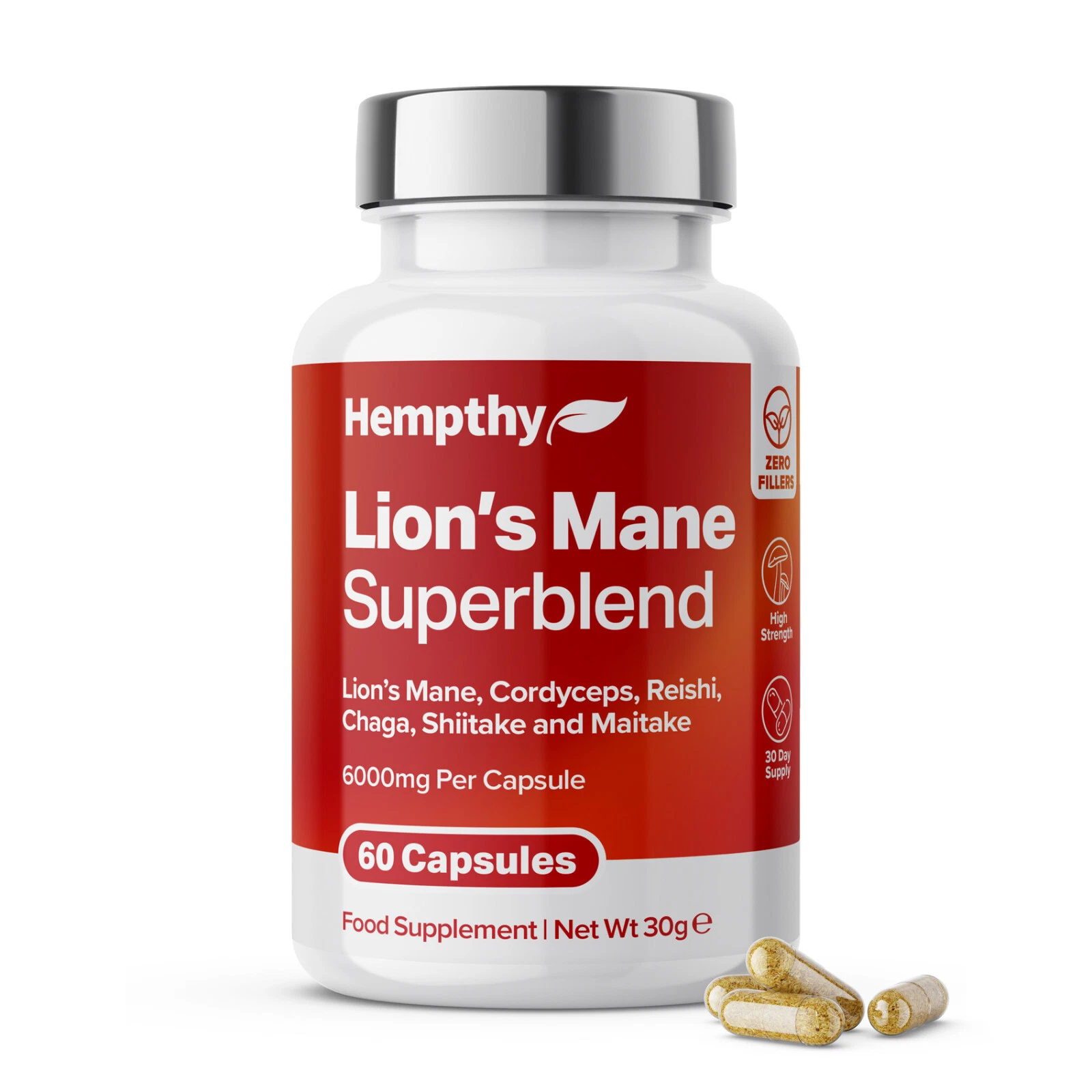 Hempthy lions mane high strength superblend capsules nootropics chaga reishi Cordeceps