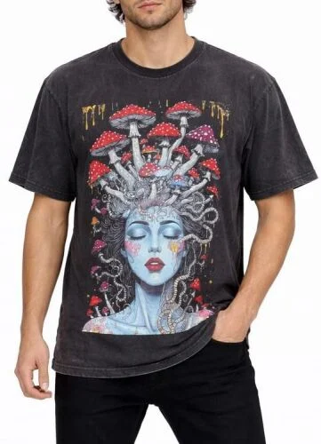 Psychedelic Mushroom Goddess Cotton Tshirt Emo Goth Trippy Alternative Unisex Mushroom Goddess Tshirt